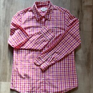 Vineyard Vines Women's Pink and White Checkered Button Down Shirt